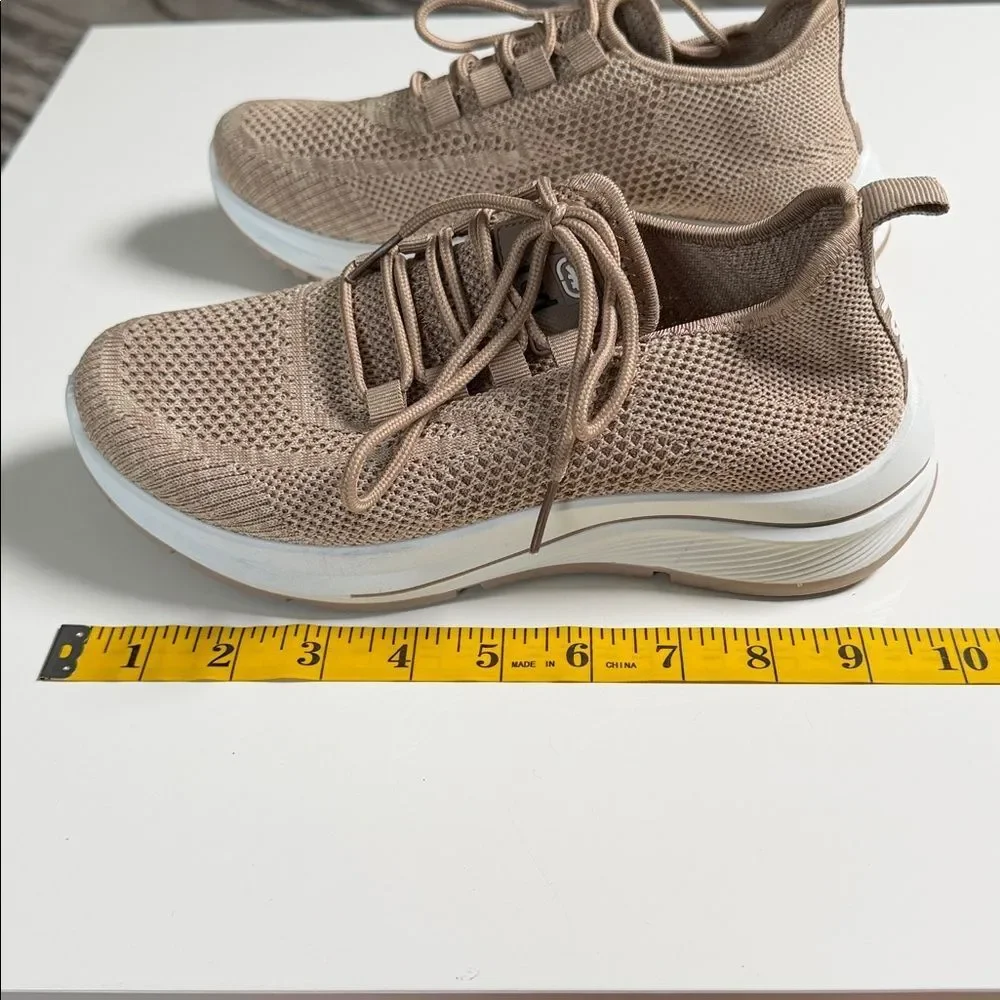 Neutral Knit Lace-Up Sneakers in Taupe